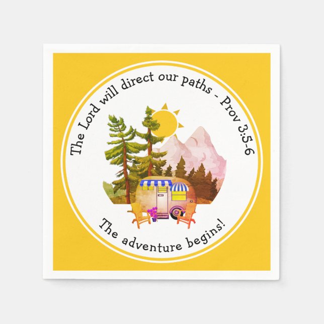 Custom Christian ADVENTURE BEGINS Travel Napkin (Front)