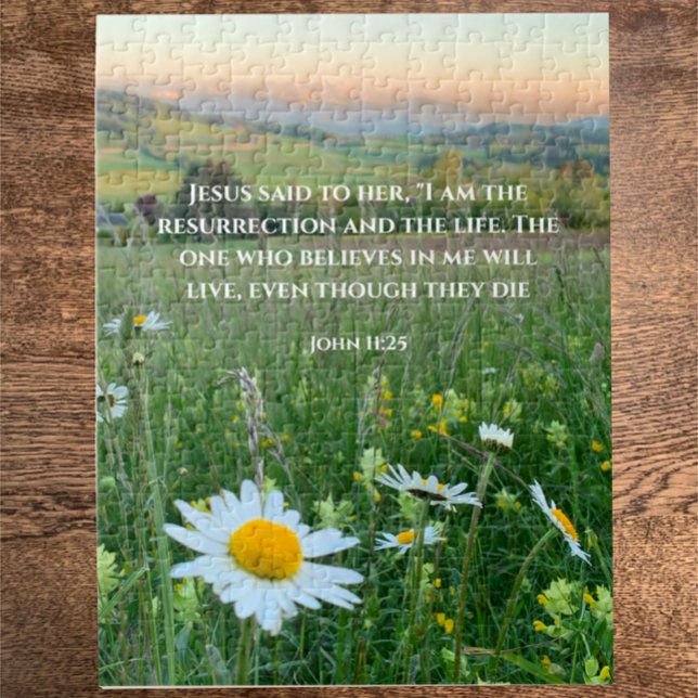 Custom Christian Bible Verse Original Nature Photo Jigsaw Puzzle (This unique jigsaw puzzle is my original photo of Swiss meadow wildflowers with custom Bible verse.
)