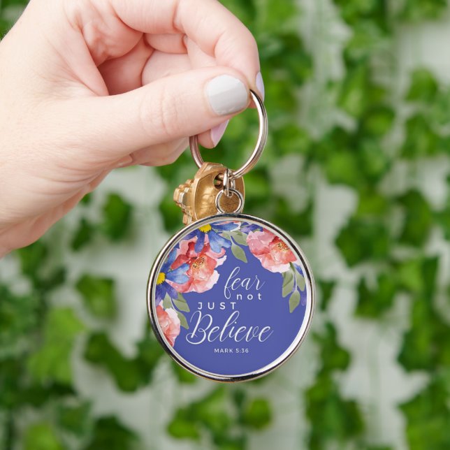 Custom Christian Fear No Just Believe Key Ring (Hand)