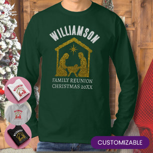 Custom Christian Glitter Nativity Family Christmas T-Shirt