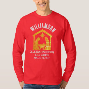 Custom Christian Glitter Nativity Family Christmas T-Shirt