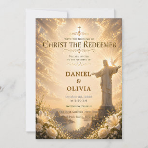 Custom Christian Wedding Christ the Redeemer Gold  Invitation
