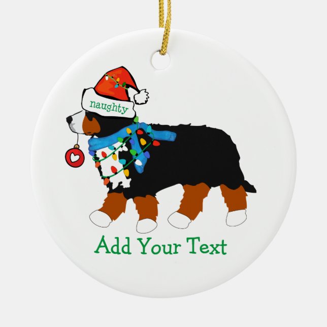 Custom Christmas Bernese Mountain Naughty Dog Ceramic Tree Decoration (Front)
