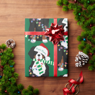 Custom Christmas Bernese Mt Dog Green Holiday Wrapping Paper