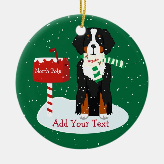 Custom Christmas Bernese Mt Dog Letter To Santa Ceramic Tree Decoration (Front)