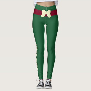 Custom Christmas Burgundy Ivory Bow Hunter Green Leggings
