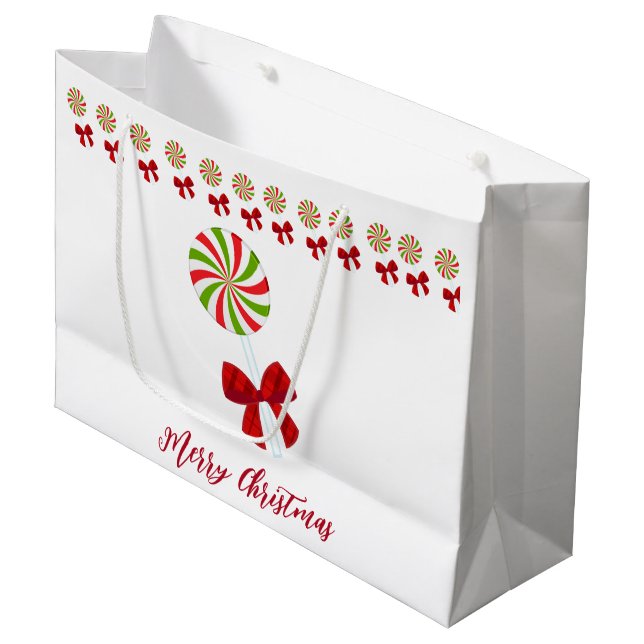 Custom Christmas Candy Cane     Large Gift Bag (Front Angled)