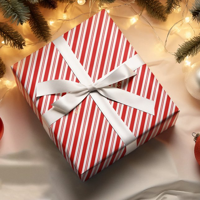 Custom Christmas Candy Cane Red Stripes Gold Text Wrapping Paper (Custom Christmas Candy Cane Red Stripes Gold Text Wrapping Paper)