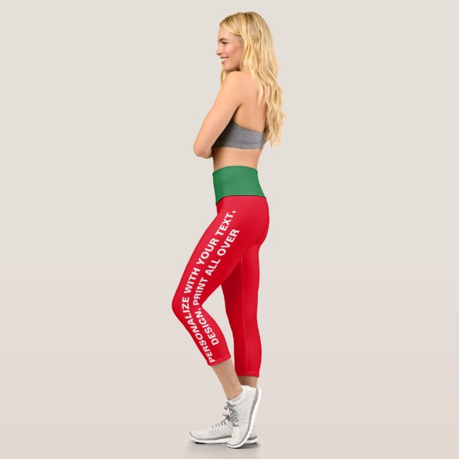 Custom Christmas Capri Leggings - Festive Red Gift (Left)