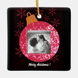 Custom christmas card photo collage ceramic ornament