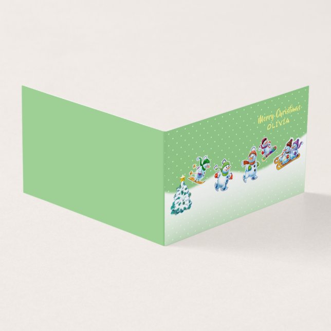 Custom Christmas card snowmen skating (Outside)