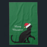 Custom Christmas Cat Santa Green Tea Towel<br><div class="desc">Beautiful green Christmas dish towel for your kitchen with your own personalised cursive text in white above the cute kitten silhouette wearing a red Santa hat. I love my pets and adorable kitties.</div>