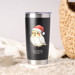 Custom Christmas Cockatiel Wearing Santa Hat Insulated Tumbler