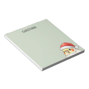 Custom Christmas Cockatiel Wearing Santa Hat Notepad