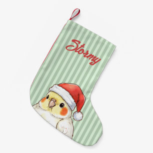 Custom Christmas Cockatiel Wearing Santa Hat Small Christmas Stocking