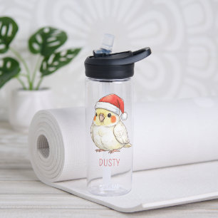 Custom Christmas Cockatiel Wearing Santa Hat Water Bottle