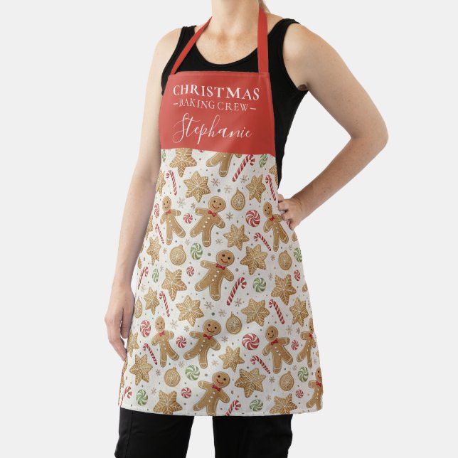 Custom Christmas Cookie Gingerbread Pattern Name Apron (Insitu)