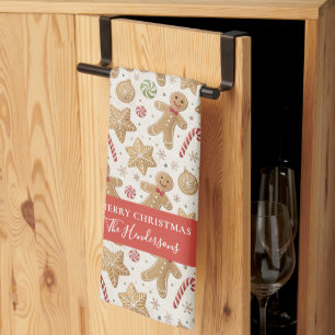 Custom Christmas Cookie Gingerbread Pattern Name Tea Towel