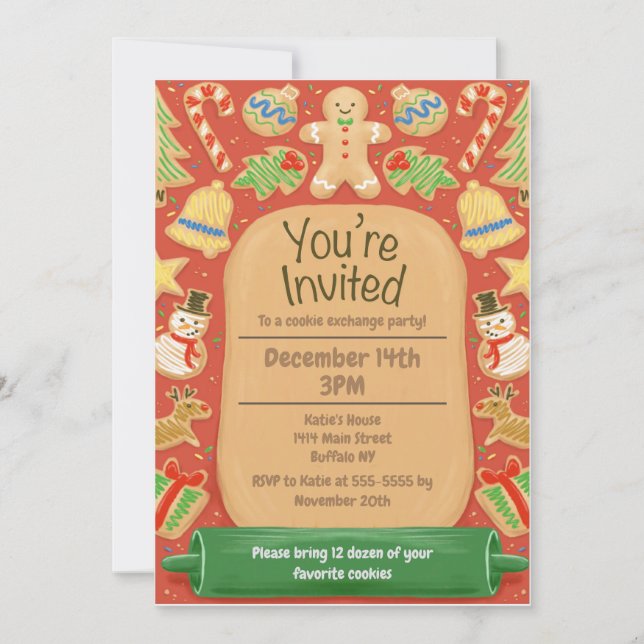 Custom Christmas Cookie Illustrated Invitation (Front)