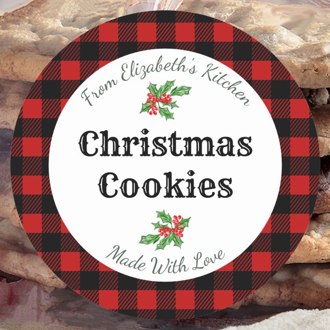 Custom Christmas Cookie Labels Red Buffalo Plaid (Creator Uploaded)