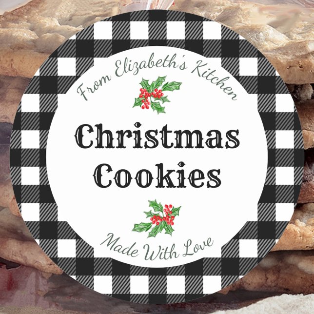 Custom Christmas Cookie Labels White Buffalo Plaid (Creator Uploaded)