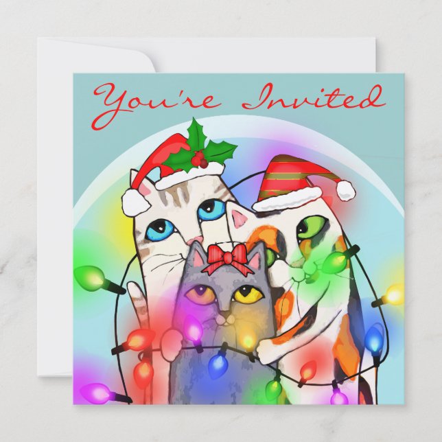 Custom Christmas Cute Santa Cats Party Invitation (Front)