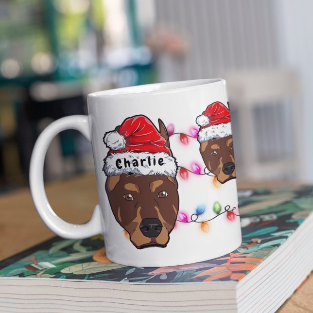 Custom Christmas Doberman Head Santa Hat Dog Coffee Mug (Creator Uploaded)