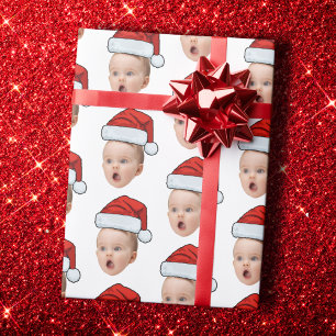 Custom Christmas Face Photo Santa Hat Wrapping Paper