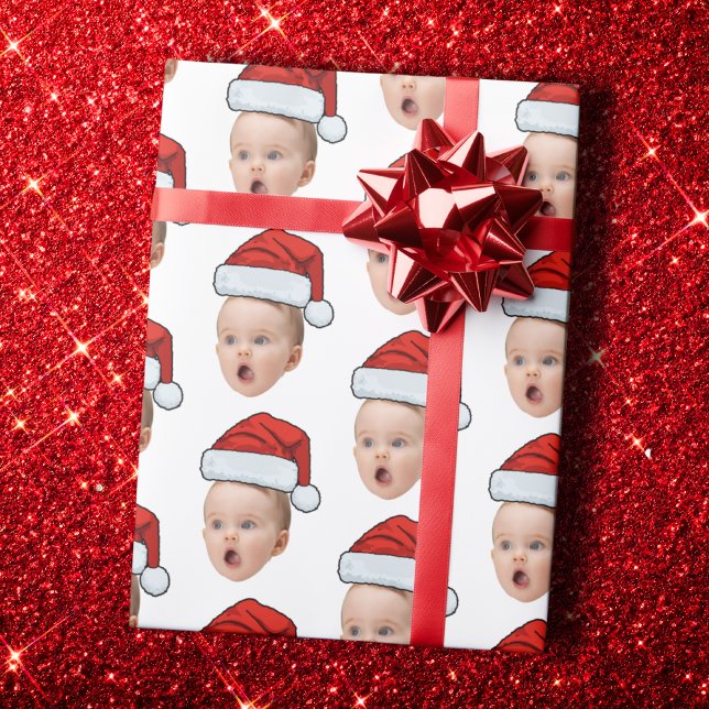 Custom Christmas Face Photo Santa Hat  Wrapping Paper (Creator Uploaded)