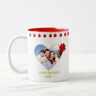 Custom Christmas Family Reunion Photo & Heart Two-Tone Coffee Mug