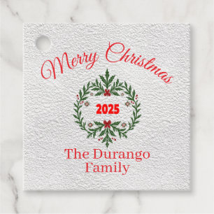 Custom Christmas Festive Floral Wreath Square Favour Tags
