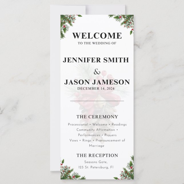 Custom Christmas flower theme wedding program (Front)