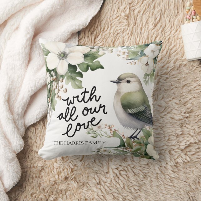 Custom Christmas Flowers & Bird Pillow - With Love (Blanket)