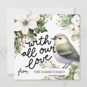 Custom Christmas Flowers & Bird With All Our Love Invitation