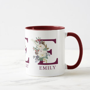 Custom Christmas flowers lettering monogram Mug