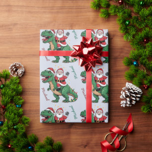 Custom Christmas Funny Santa riding a dinosaur Wrapping Paper