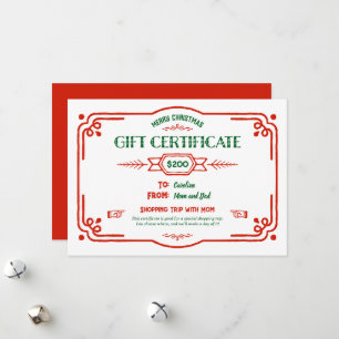 Custom Christmas Gift Certificate Holiday Card