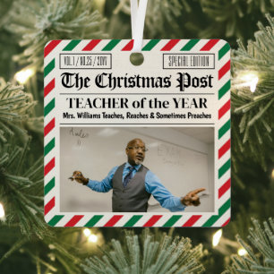 Custom Christmas Gift for Teacher Newspaper  Metal Tree Decoration