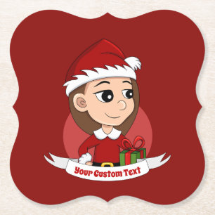 Custom christmas girl cartoon paper coaster