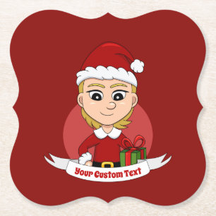 Custom christmas girl cartoon paper coaster