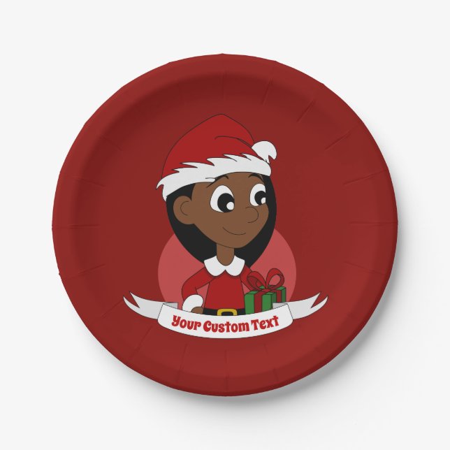 Custom christmas girl cartoon paper plate (Front)