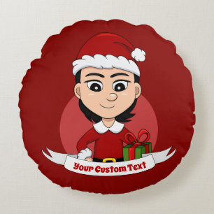 Custom christmas girl cartoon round pillow