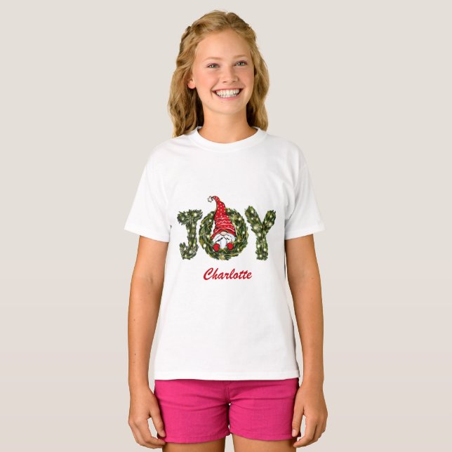 Custom Christmas Gnome Joy Red Green White T-Shirt (Front Full)