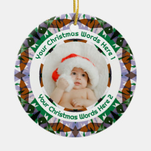 Custom Christmas Green Brown Family Photo Gift Ceramic Tree Decoration