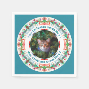 Custom Christmas Green Pink Family Photo Party Napkin