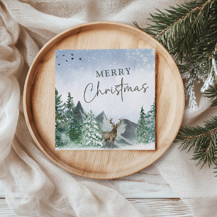 Custom Christmas Green Watercolor Pine Forest Napkin