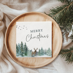 Custom Christmas Green Watercolor Pine Forest Napkin
