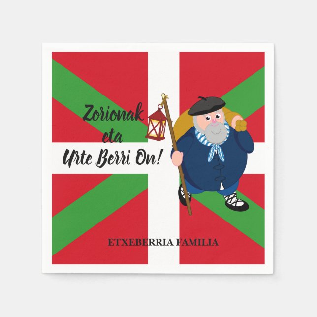 Custom Christmas greeting, Olentzero + Ikurriña: Napkin (Front)