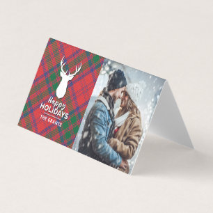 Custom Christmas Holidays Photo Plaid Card