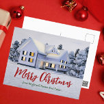 Custom Christmas House Real Estate Company Holiday Postcard<br><div class="desc">This beautiful custom real estate folded holiday postcard is perfect for a realty company located up north. Gorgeous white snow lines the trees and house on this winter photograph. A realtor can keep Merry Christmas in red and green script or customise with their own seasons greetings.</div>